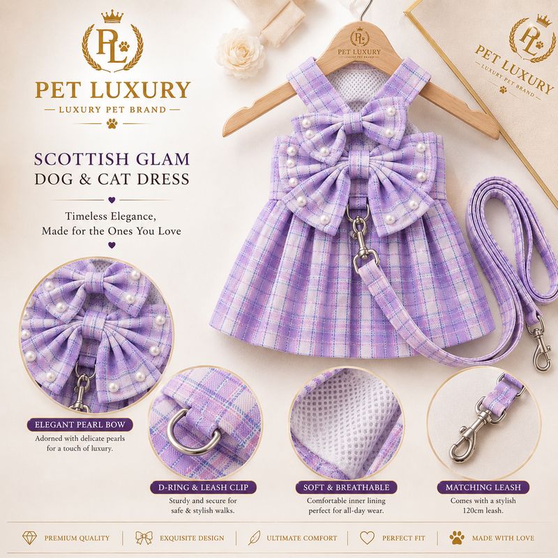 Pet Luxury Scottish Glam Dog and Cat Dress - Purple