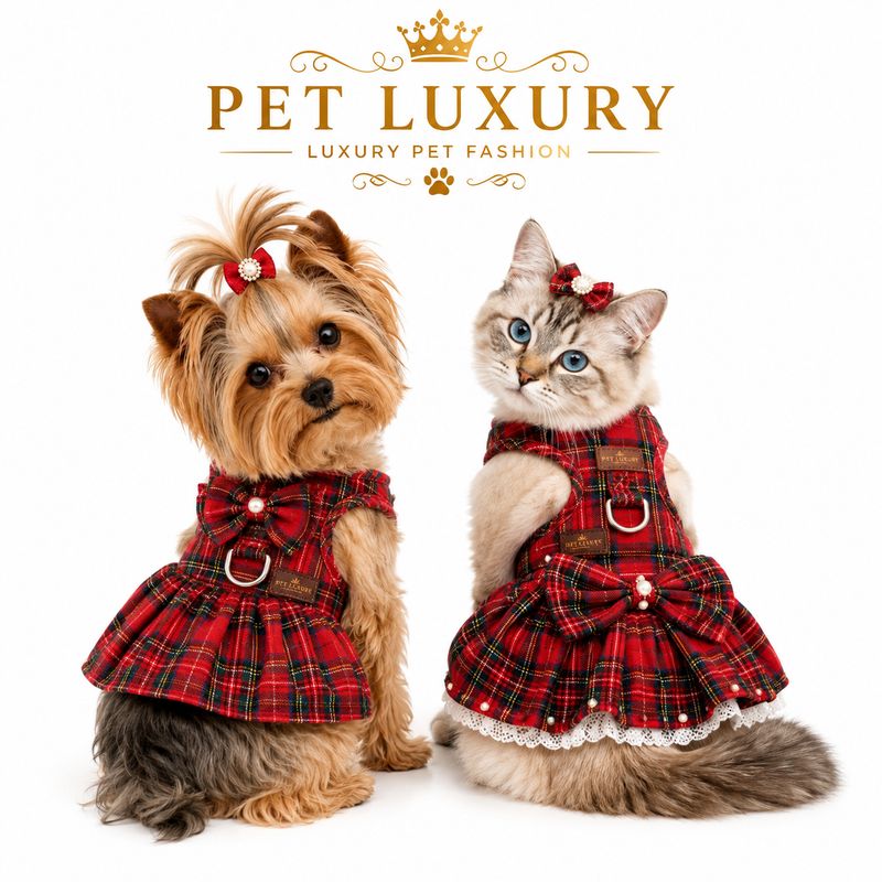 Pet Luxury Scottish Glam Dog and Cat Dress - Royal Red Pet Luxury Scottish Glam Dog and Cat Dress - Royal Red