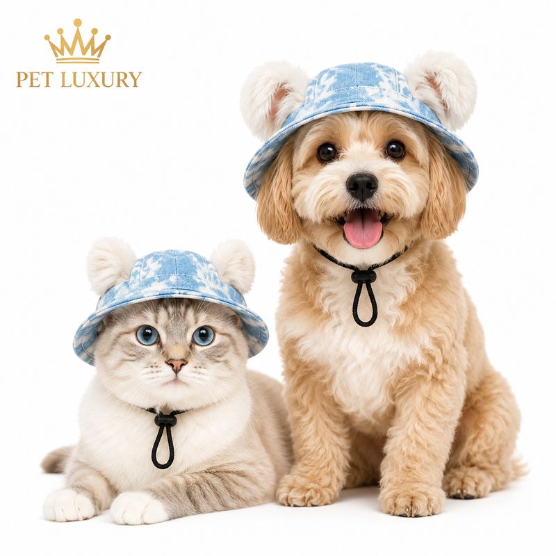 Pet Luxury Blue Dog Or Cat Bucket Hat Cap
