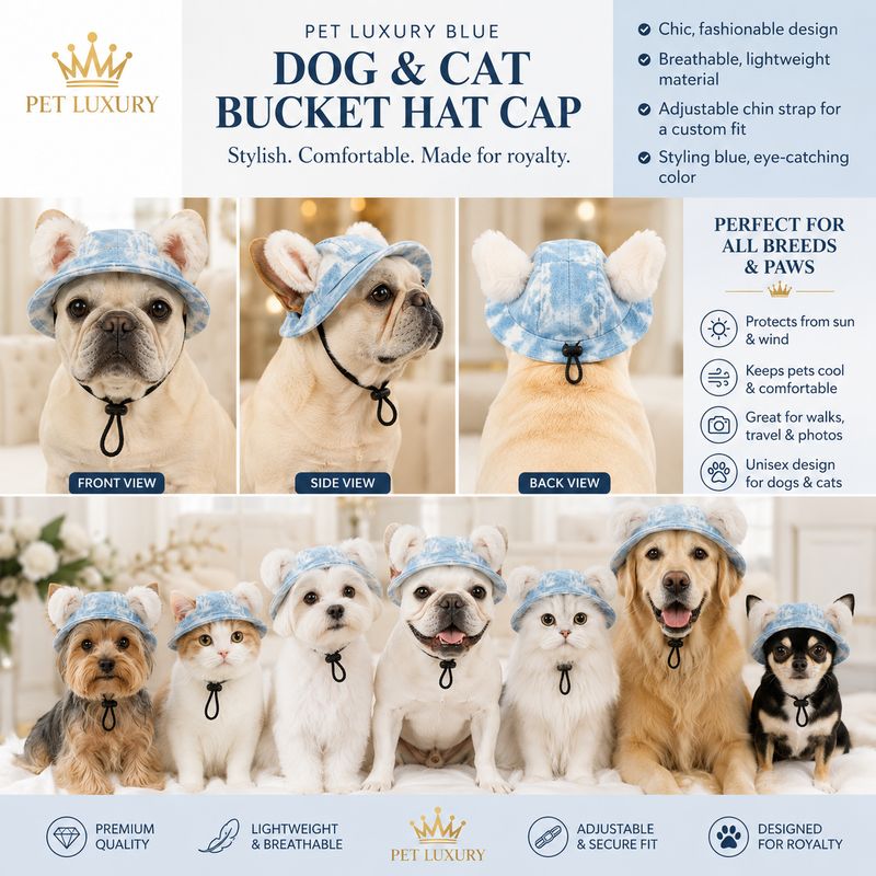 Pet Luxury Blue Dog Or Cat Bucket Hat Cap