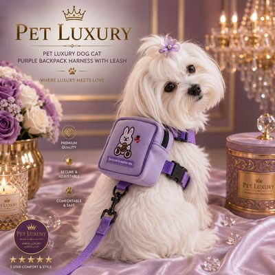 Pet Luxury Dog Cat Purple Backpack Harness With Leash