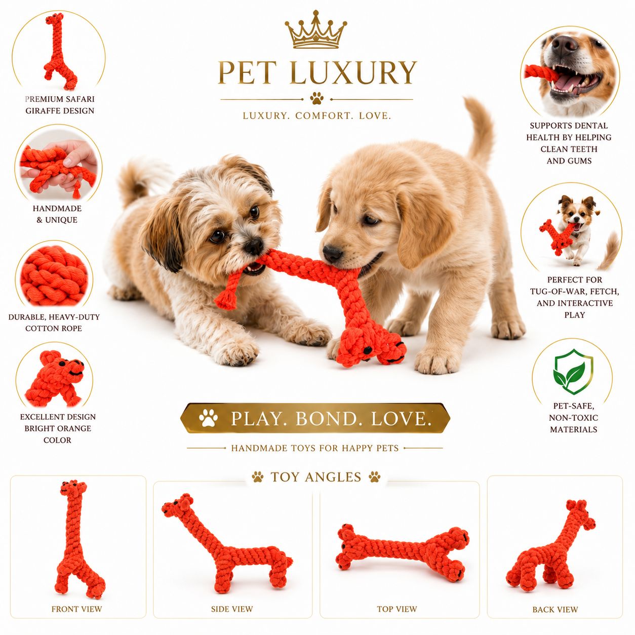 Durable Giraffe Pet Luxury Handmade Rope Dog Chew Toy