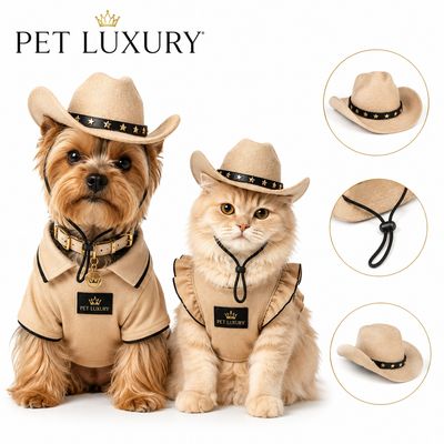 Beige Cowboy Hat for Dogs and Cats - Adjustable Pet Western Hat with Star Band for Small Medium Large Pets Beige Cowboy Hat for Dogs and Cats - Adjustable Pet Western Hat with Star Band for Small Medium Large Pets