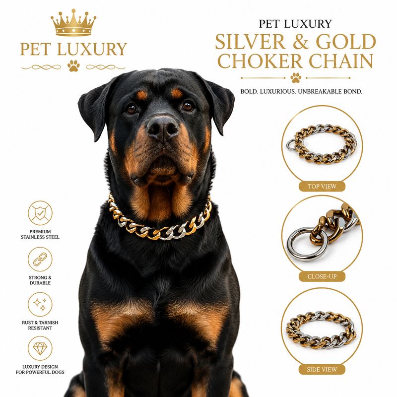 Pet Luxury Dog Silver and Gold Choker Chain Collar Pet Luxury Dog Silver and Gold Choker Chain Collar