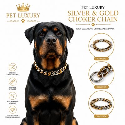 Pet Luxury Dog Silver and Gold Choker Chain Collar Pet Luxury Dog Silver and Gold Choker Chain Collar