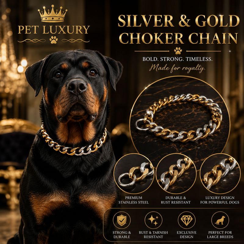 Pet Luxury Dog Silver and Gold Choker Chain Collar