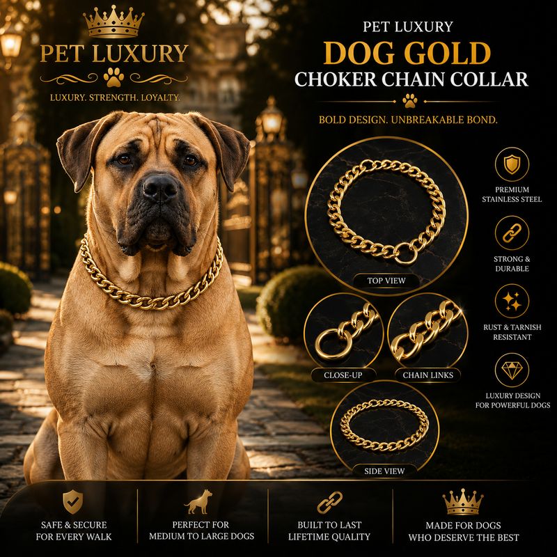 Pet Luxury Dog Gold Choker Chain Collar