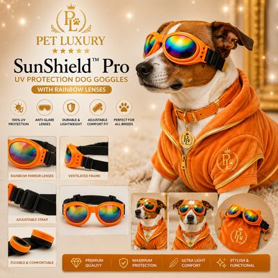 Pet Luxury SunShield™ Pro – UV Protection Dog Orange Goggles Glasses with Rainbow Lenses