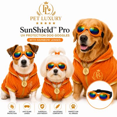 Pet Luxury SunShield™ Pro – UV Protection Dog Orange Goggles Glasses with Rainbow Lenses Pet Luxury SunShield™ Pro – UV Protection Dog Orange Goggles Glasses with Rainbow Lenses