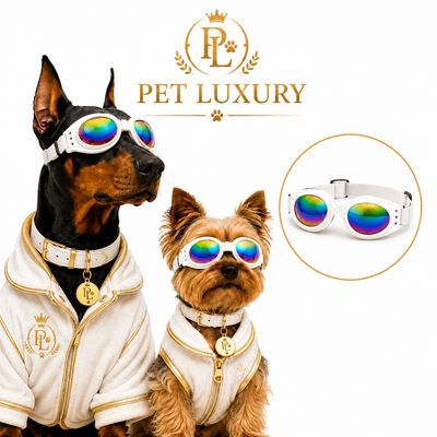 Pet Luxury SunShield™ Pro – UV Protection Dog White Goggles Glasses with Rainbow Lenses Pet Luxury SunShield™ Pro – UV Protection Dog White Goggles Glasses with Rainbow Lenses