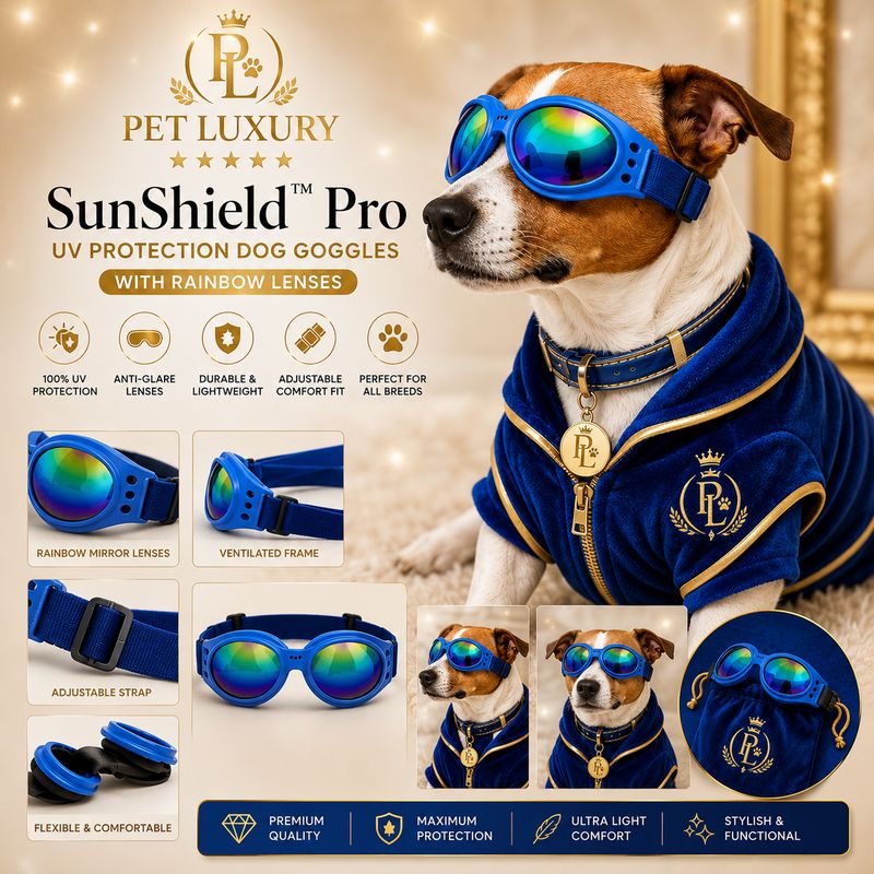 Pet Luxury SunShield™ Pro – UV Protection Dog Blue Goggles Glasses with Rainbow Lenses
