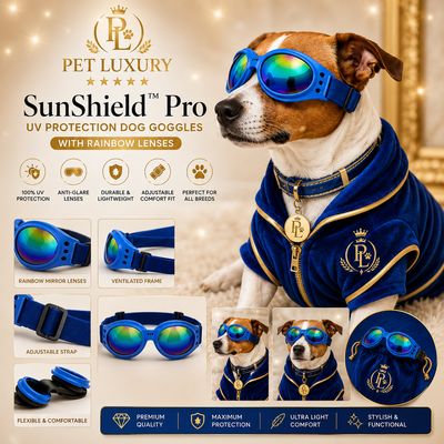 Pet Luxury SunShield™ Pro – UV Protection Dog Blue Goggles Glasses with Rainbow Lenses