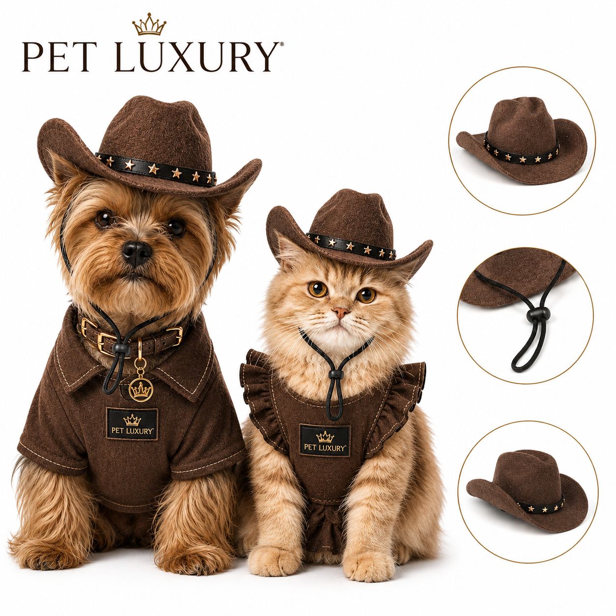 Dark Brown Cowboy Hat for Dogs and Cats - Adjustable Pet Western Hat with Star Band for Small Medium Large Pets Dark Brown Cowboy Hat for Dogs and Cats - Adjustable Pet Western Hat with Star Band for Small Medium Large Pets