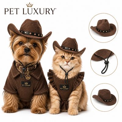Dark Brown Cowboy Hat for Dogs and Cats - Adjustable Pet Western Hat with Star Band for Small Medium Large Pets Dark Brown Cowboy Hat for Dogs and Cats - Adjustable Pet Western Hat with Star Band for Small Medium Large Pets