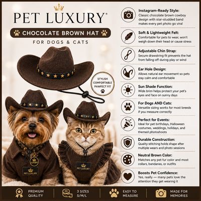 Dark Brown Cowboy Hat for Dogs and Cats - Adjustable Pet Western Hat with Star Band for Small Medium Large Pets