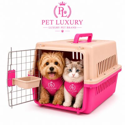 Dog Cat Carrier Airline Approved - Pet Luxury Heavy Duty IATA Travel Crate with Steel Door, Screws, Food Bowl & Ventilation - Pet Kennel for Travel, Pink