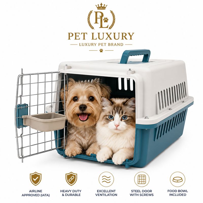 Dog Cat Carrier Airline Approved - Pet Luxury Heavy Duty IATA Travel Crate with Steel Door, Screws, Food Bowl & Ventilation - Pet Kennel for Travel, Blue Dog Cat Carrier Airline Approved - Pet Luxury Heavy Duty IATA Travel Crate with Steel Door, Screws, Food Bowl & Ventilation - Pet Kennel for Travel, Blue