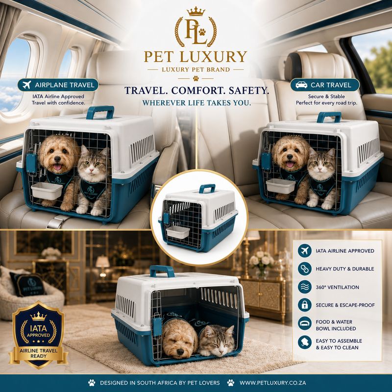 Dog Cat Carrier Airline Approved - Pet Luxury Heavy Duty IATA Travel Crate with Steel Door, Screws, Food Bowl & Ventilation - Pet Kennel for Travel, Blue