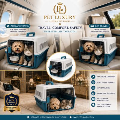 Dog Cat Carrier Airline Approved - Pet Luxury Heavy Duty IATA Travel Crate with Steel Door, Screws, Food Bowl & Ventilation - Pet Kennel for Travel, Blue