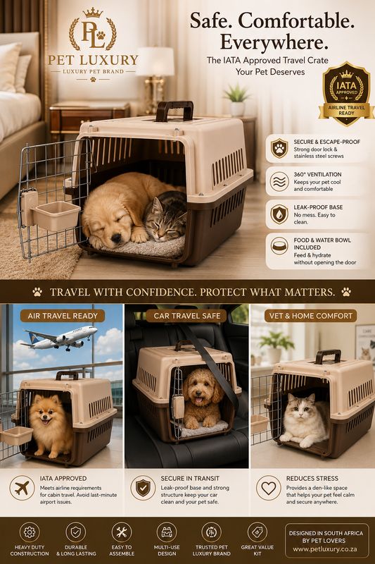 Dog Cat Carrier Airline Approved - Pet Luxury Heavy Duty IATA Travel Crate with Steel Door, Screws, Food Bowl & Ventilation - Pet Kennel for Travel, Brown
