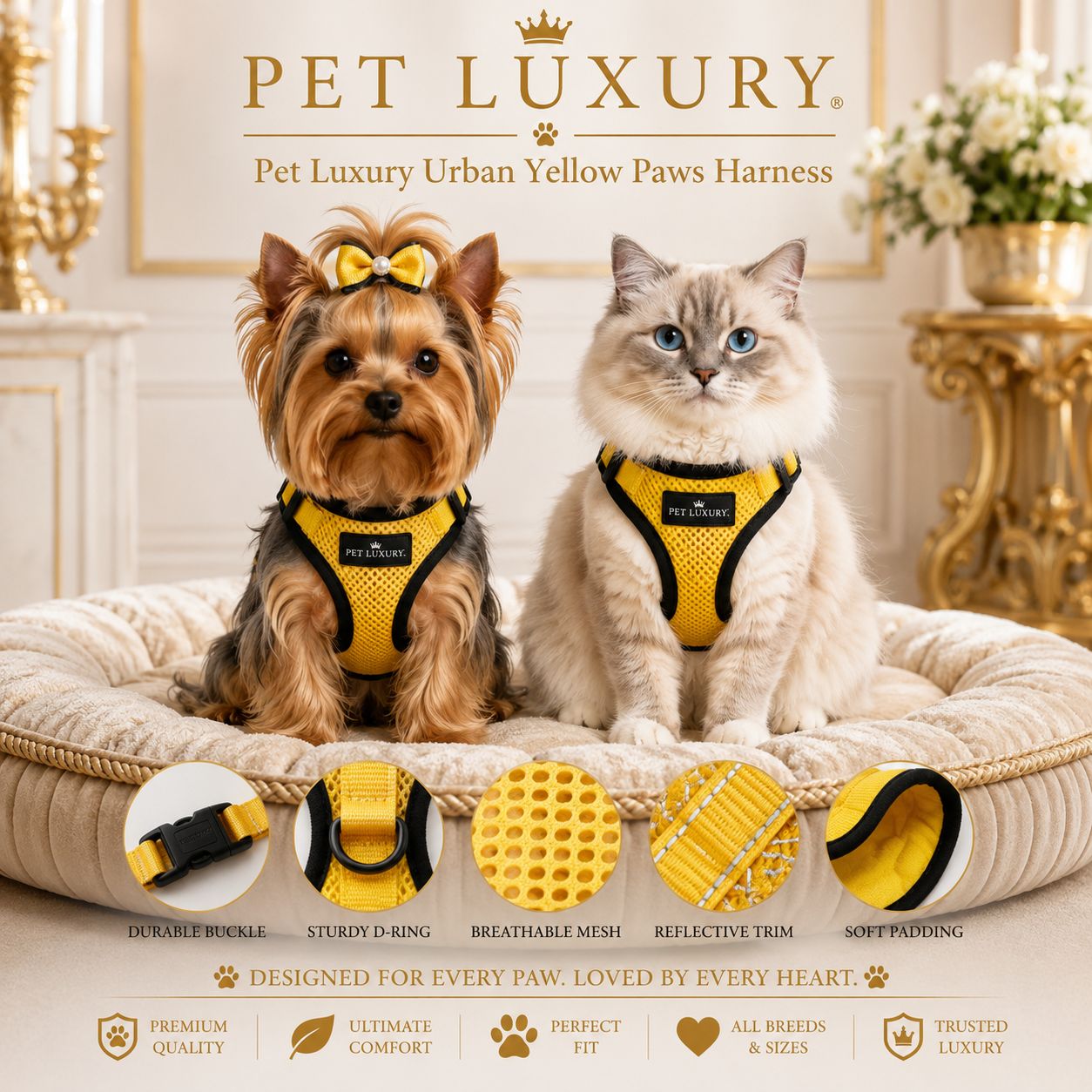 Pet Luxury Urban Yellow Paws Harness