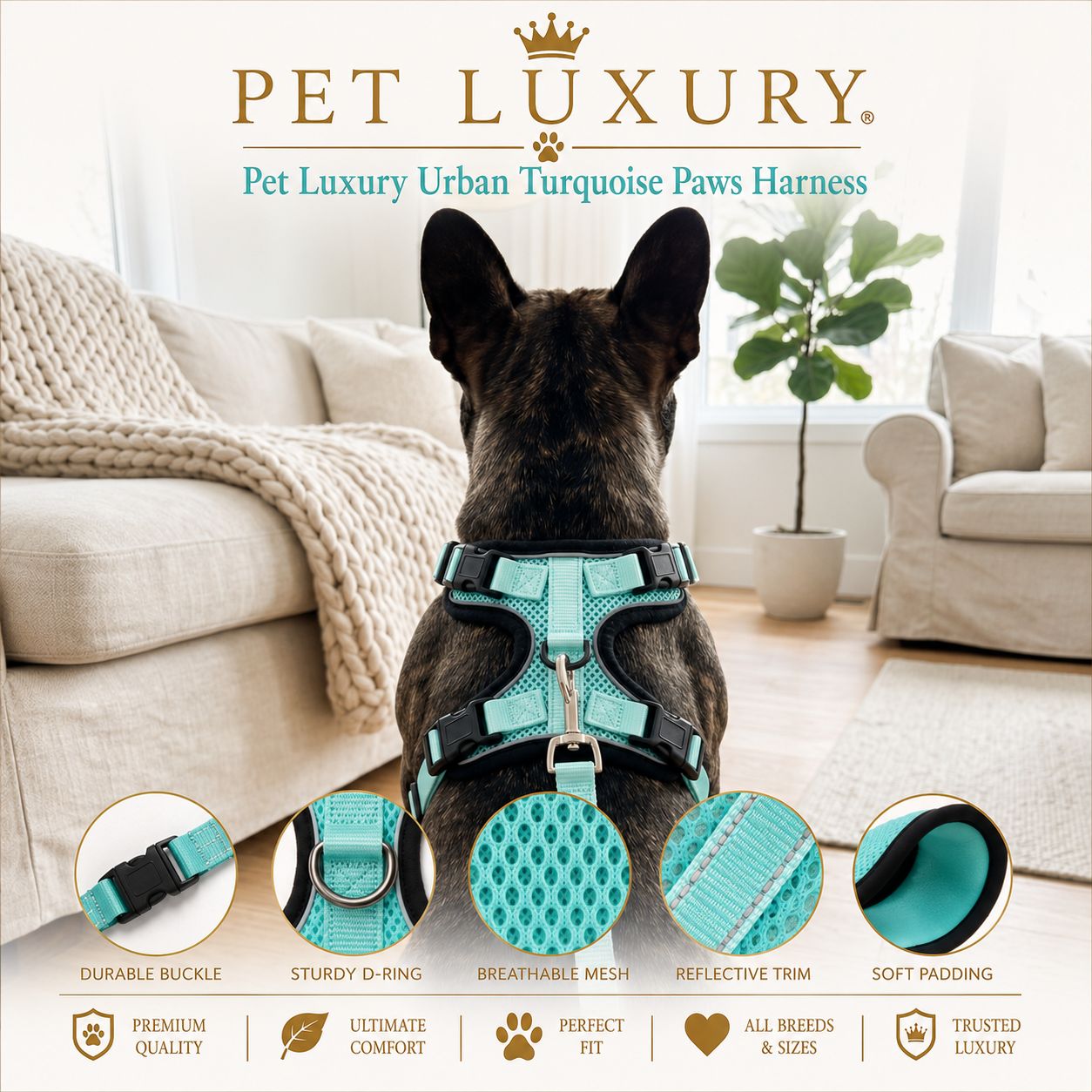 Pet Luxury Urban Turquoise Paws Harness Pet Luxury Urban Turquoise Paws Harness