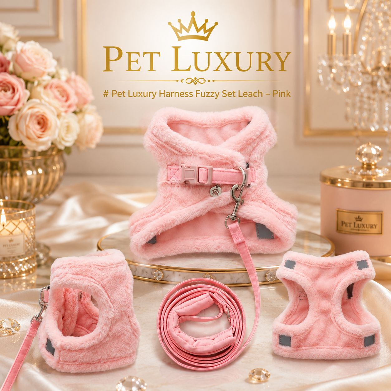 Pet Luxury Harness Fuzzy Set Leach – Pink Pet Luxury Harness Fuzzy Set Leach – Pink