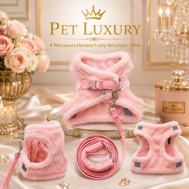 Pet Luxury Harness Fuzzy Set Leach – Pink Pet Luxury Harness Fuzzy Set Leach – Pink