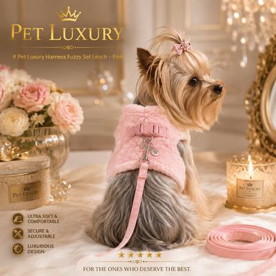 Pet Luxury Harness Fuzzy Set Leach – Pink