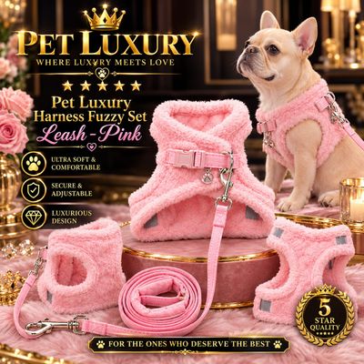 Pet Luxury ® CloudSoft Fuzzy Harness and Leash Set – Blush Pink 🩷🐾