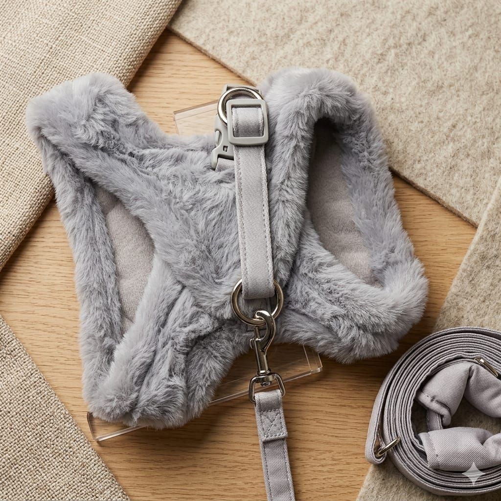 Pet Luxury CloudSoft Fuzzy Harness Adjustable Set – Grey Pet Luxury CloudSoft Fuzzy Harness Adjustable Set – Grey