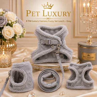 Pet Luxury CloudSoft Fuzzy Harness Adjustable Set – Grey Pet Luxury CloudSoft Fuzzy Harness Adjustable Set – Grey