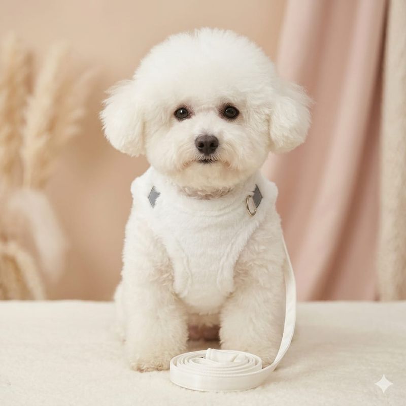 Pet Luxury CloudSoft Fuzzy Harness Set – White (Adjustable Velcro Body Strap)