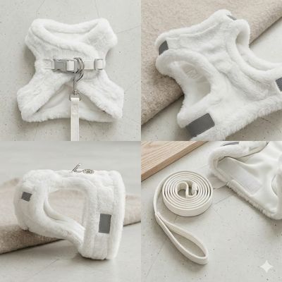 Pet Luxury CloudSoft Fuzzy Harness Adjustable Set – White Pet Luxury CloudSoft Fuzzy Harness Adjustable Set – White