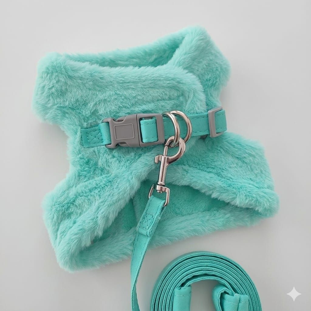 Pet Luxury Dog Fuzzy Harness Leash Set – Turquoise Pet Luxury Dog Fuzzy Harness Leash Set – Turquoise