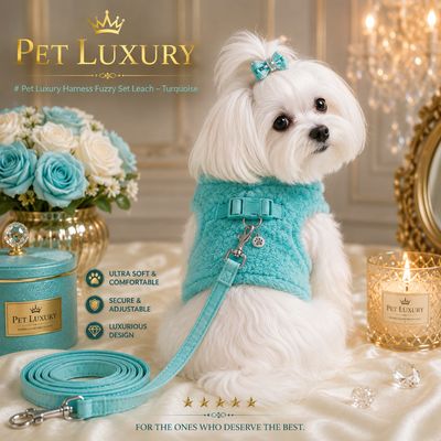 PET LUXURY | CloudSoft Fuzzy Harness Set – Turquoise