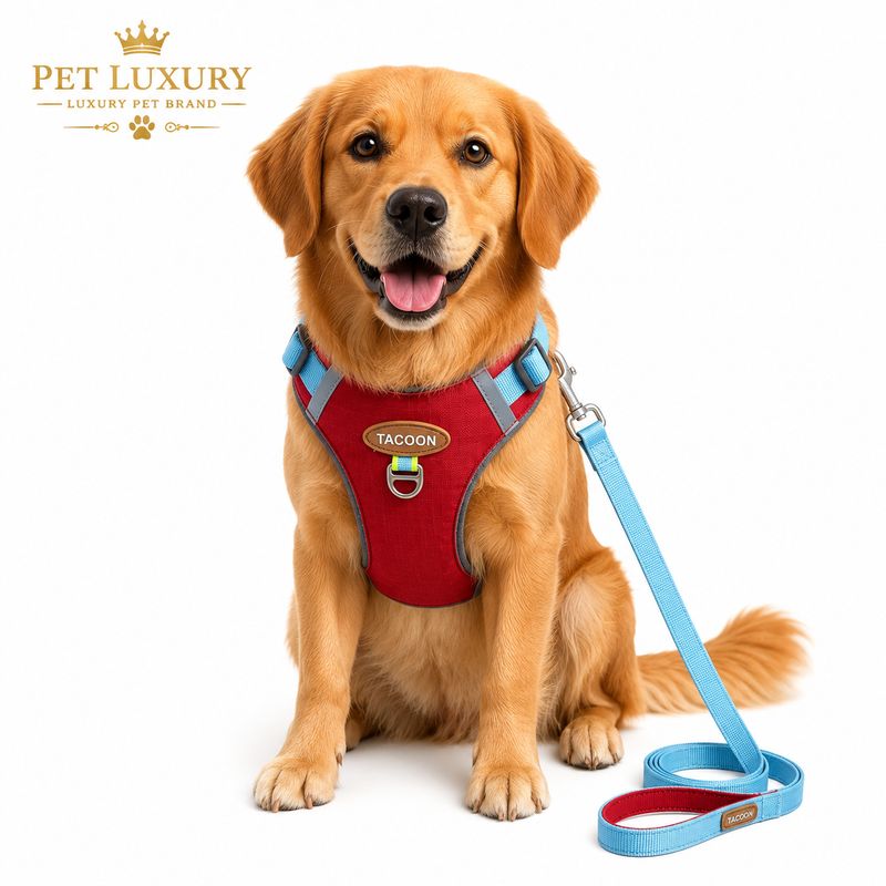 Pet Luxury Tacoon Harness & Leash Set with Built-In Zip Pocket – Red Pet Luxury Tacoon Harness & Leash Set with Built-In Zip Pocket – Red