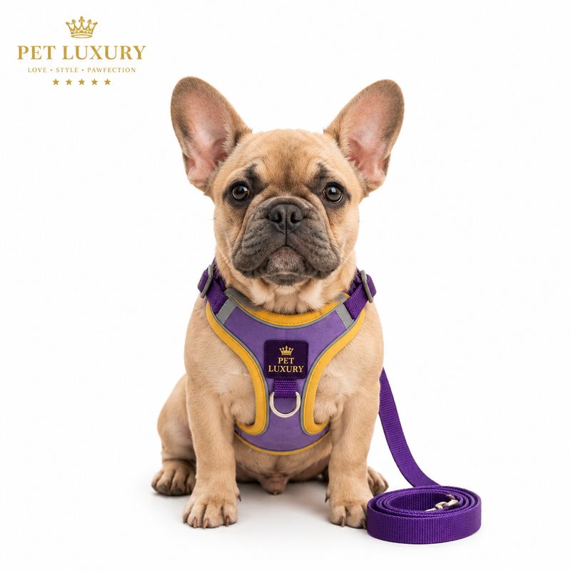 Pet Luxury Pawsome Purple and Yellow Harness Set Pet Luxury Pawsome Purple and Yellow Harness Set