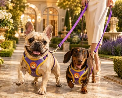 Pet Luxury Pawsome Purple and Yellow Harness Set
