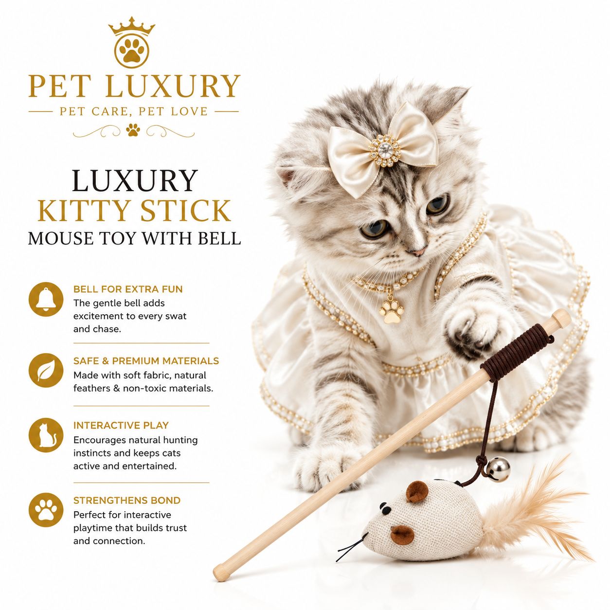Luxury Kitty Stick Mouse Toy with Bell Luxury Kitty Stick Mouse Toy with Bell