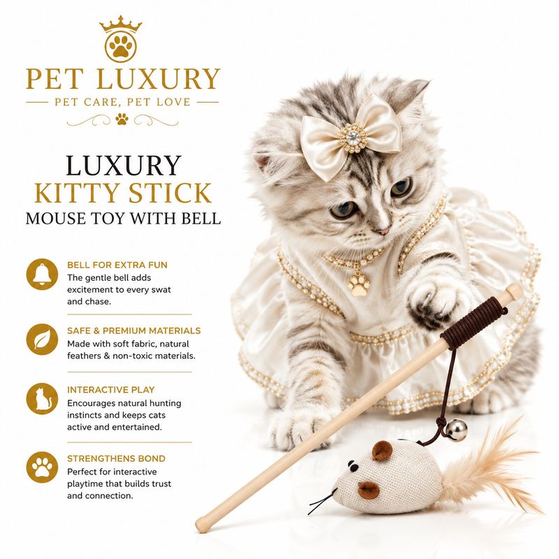 Luxury Kitty Stick Mouse Toy with Bell Luxury Kitty Stick Mouse Toy with Bell