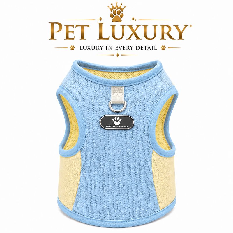 Pet Luxury Pet Clothing Blue And Yellow With Leash Grip – Breathable Harness Vest for Cats & Small Dogs