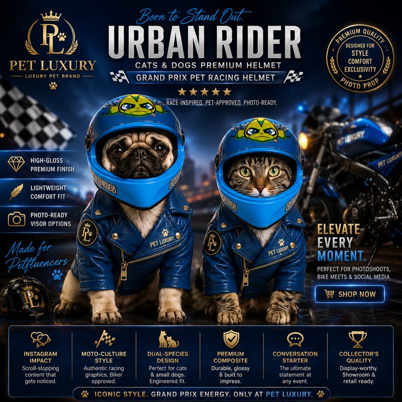 Pet Luxury Urban Rider​ Cats & Dogs Premium Helmet | Grand Prix Pet Racing Helmet