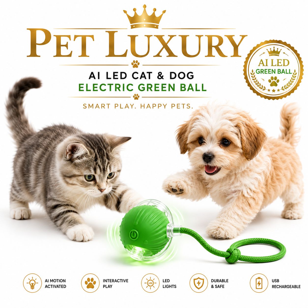 PET LUXURY | AI Smart Play Ball – Electric Green
