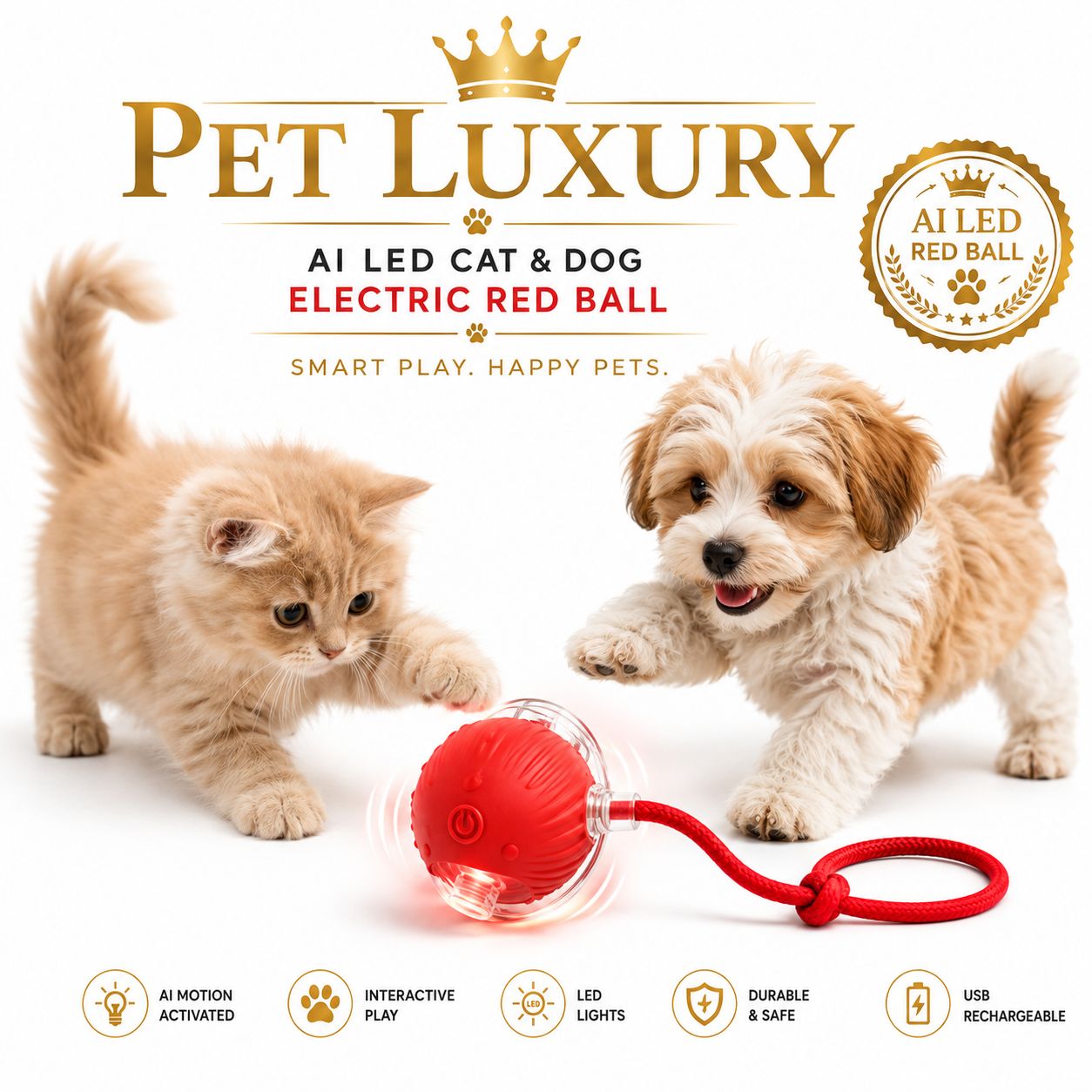 PET LUXURY | AI Smart Play Ball – Electric Red