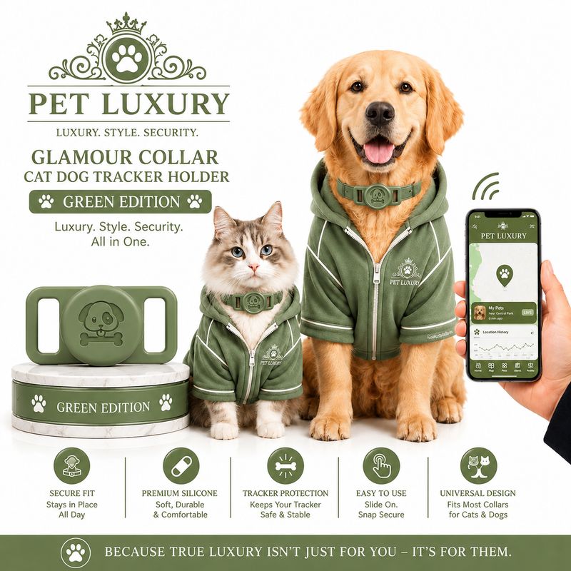 Pet Luxury Glamour Collar Cat Dog Tracker Holder – Green Edition