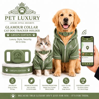Pet Luxury Glamour Collar Cat Dog Tracker Holder – Green Edition Pet Luxury Glamour Collar Cat Dog Tracker Holder – Green Edition