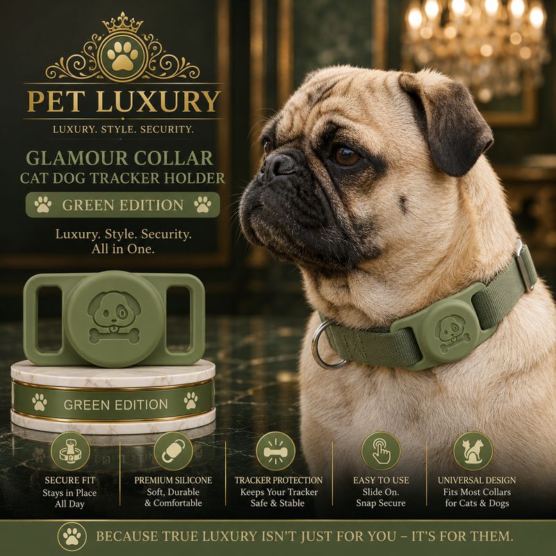 Pet Luxury Glamour Collar Cat Dog Tracker Holder – Green Edition