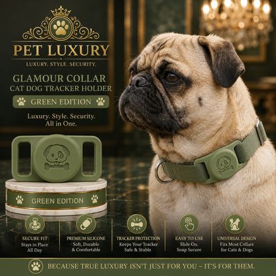 Pet Luxury Glamour Collar Cat Dog Tracker Holder – Green Edition