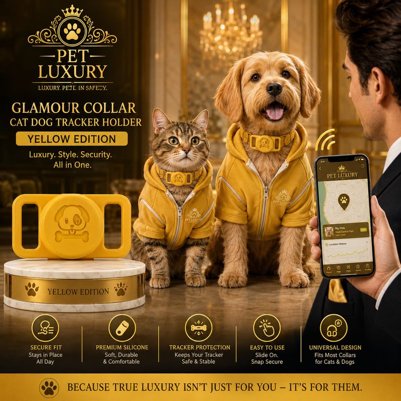 Pet Luxury Glamour Collar Cat Dog Tracker Holder – Yellow Edition